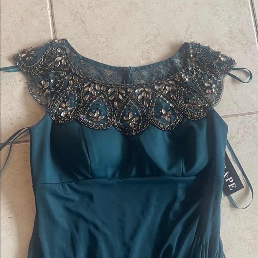 Xscape Teal Maxi Dress with Embellished Shoulders size 14